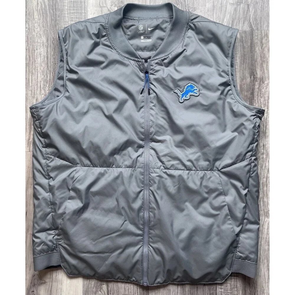 Nike On Field Detroit Lions Sideline Vest Mens XL Gray Full Zip Puffer